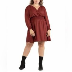 Black Tape Burgundy Long Sleeve Dress